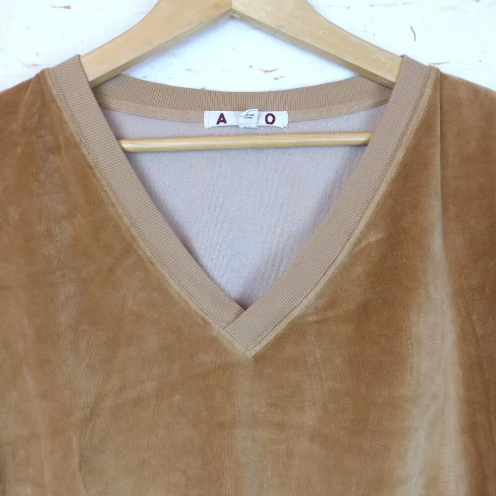 AMO Velour Sweatshirt Womens S 70s Gold Beige V - Image 4