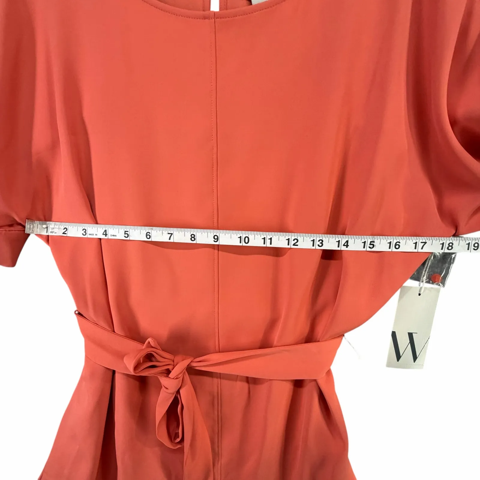 Worthington Dress Womens M Coral Ruched Sleeves Self Tie Belt Preppy Modest Chic - Image 7