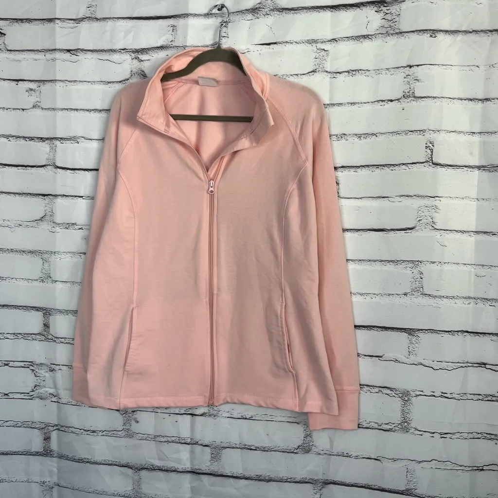 Emily B Light Blush Pink Full Zip Cotton Track Jacket Women’s XL Stand Collar - Image 8