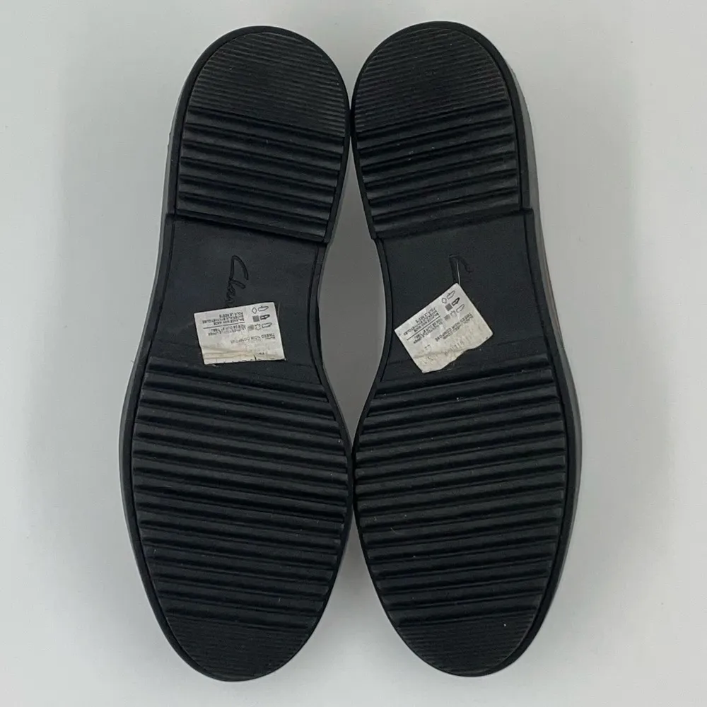 Clarks Raisie Eletta Black Gray Leather Tweed Penny Loafers Flats Shoes Size 8.5 - Image 10