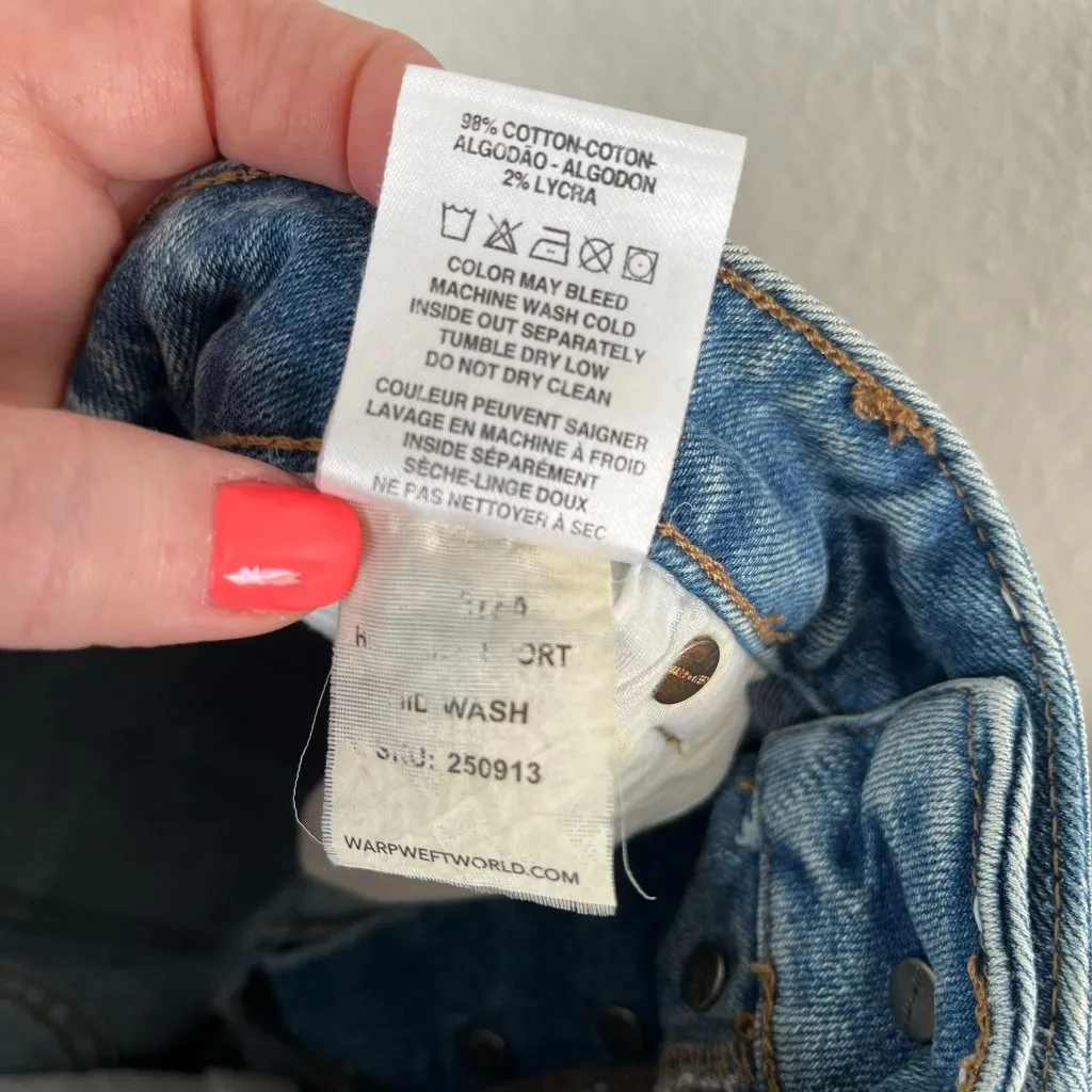 Warp + Weft Ibiza High Rise festival Distressed Blue Denim Jean Shorts Size 31 - Image 9