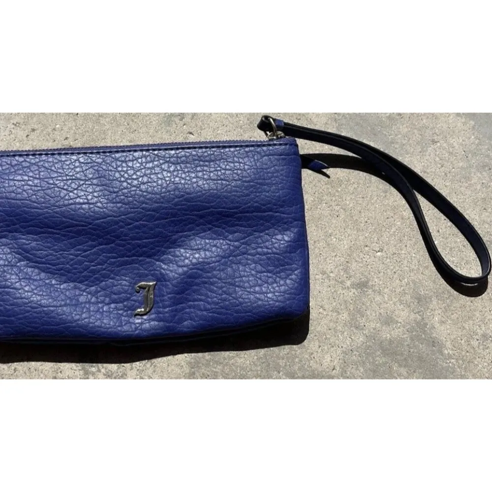 Juicy Couture Blue Faux Leather Pouch Wristlet Wallet Clutch Purse Black Lining - Image 11