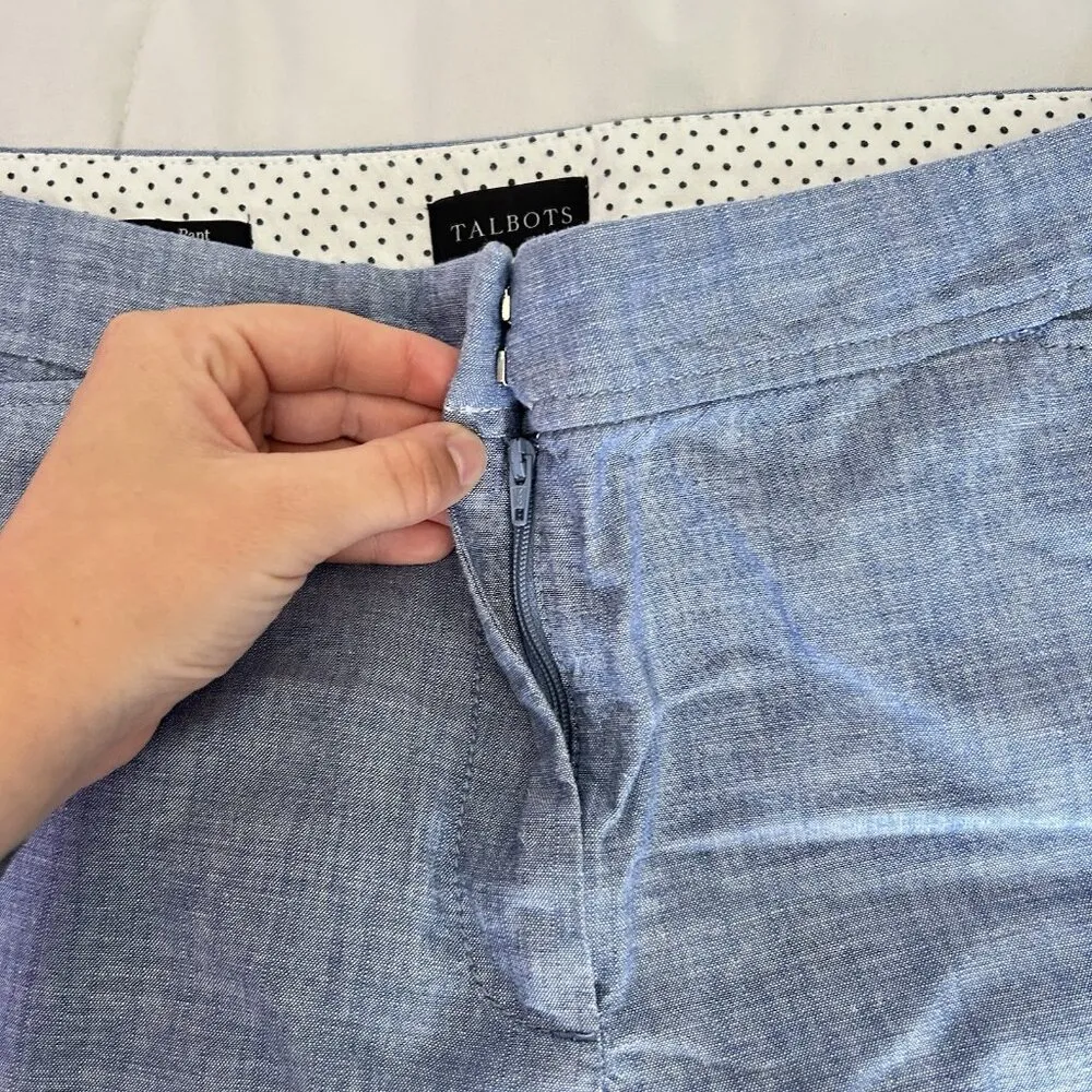 Talbots Perfect Crop Blue Chambray Chino Pants Womens 12 100% Cotton Office - Image 3