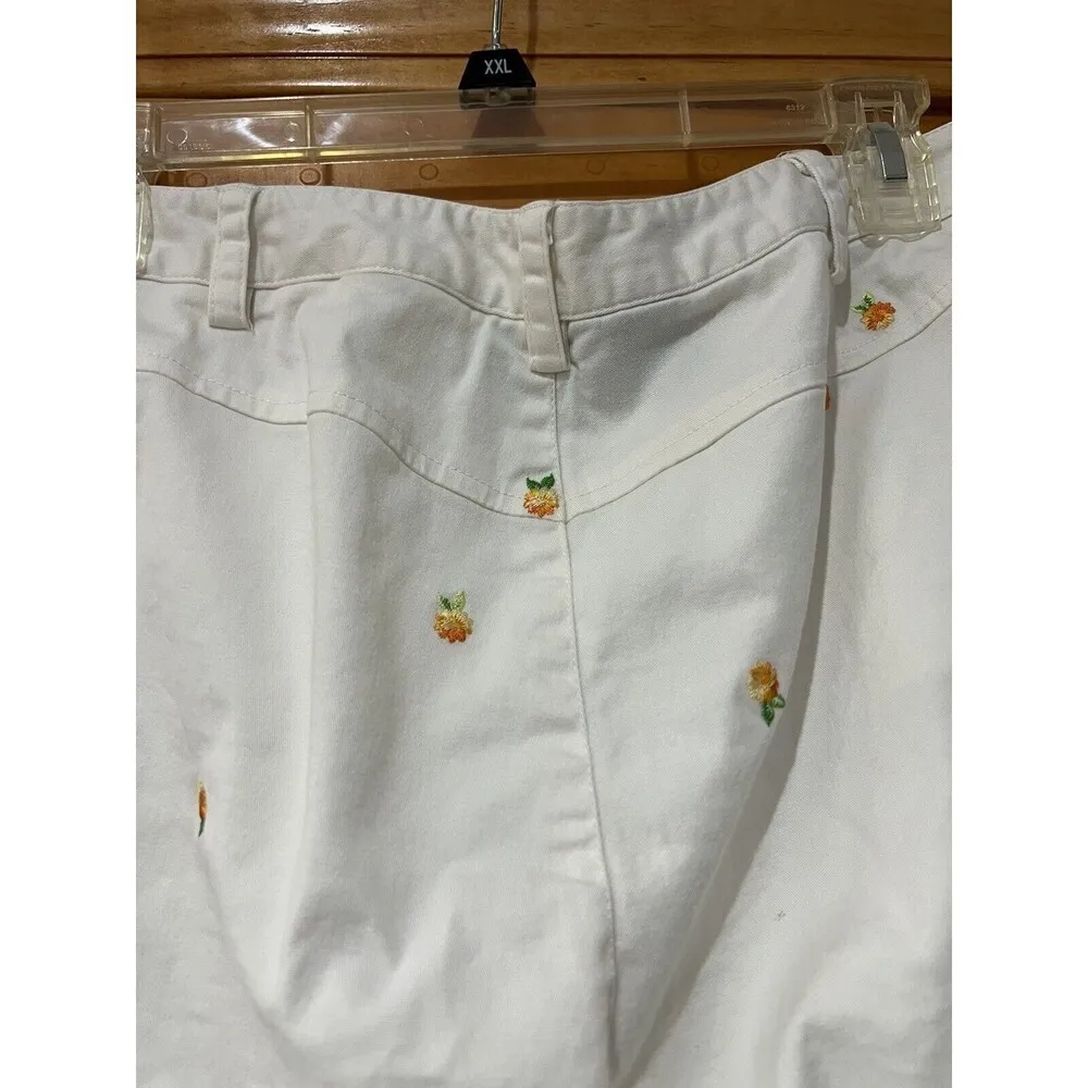 Rafaella White With Embroidered Flower Pants Slack Cotton Stretch - Image 6