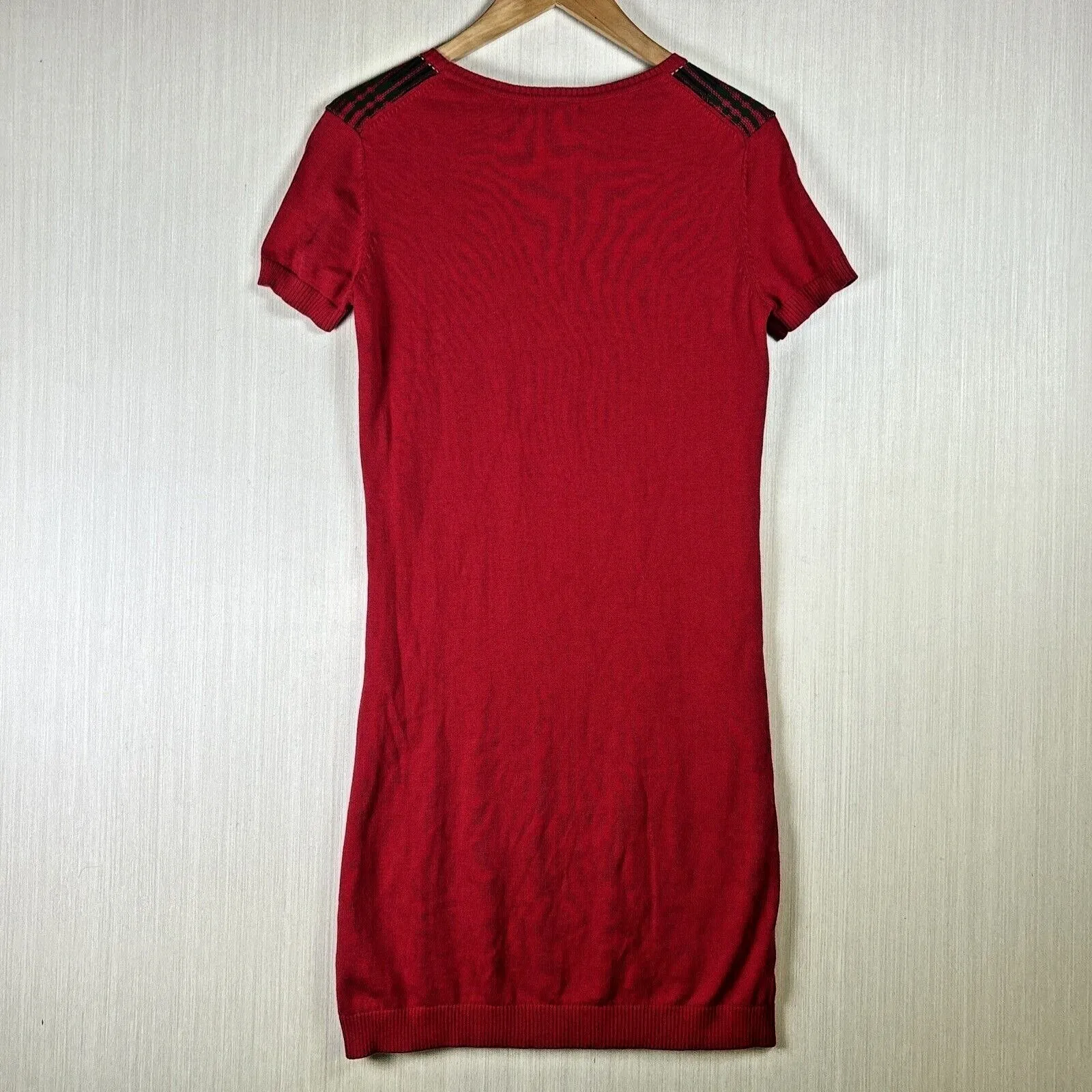 Tommy Hilfiger Womens Sweater Dress Sz S Red Holiday Plaid Short Sleeve Logo - Image 9