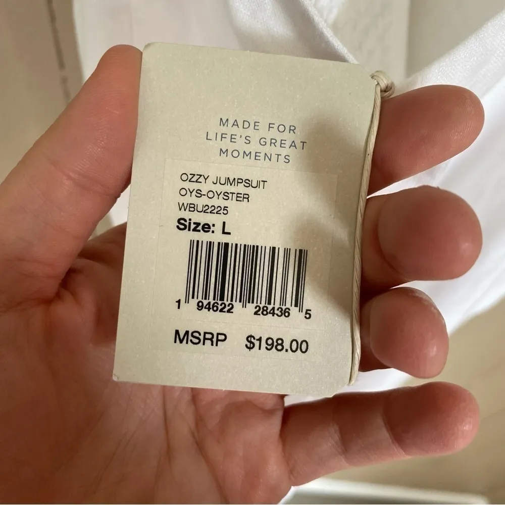 NWT Faherty 100% Linen Ozzy Jumpsuit in Oyster, Size Large - Image 11