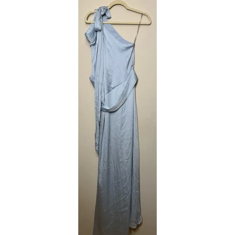 Sachin & Babi Kayla Gown Tie Neck Maxi Crinkle Dress Ice Blue - Image 5