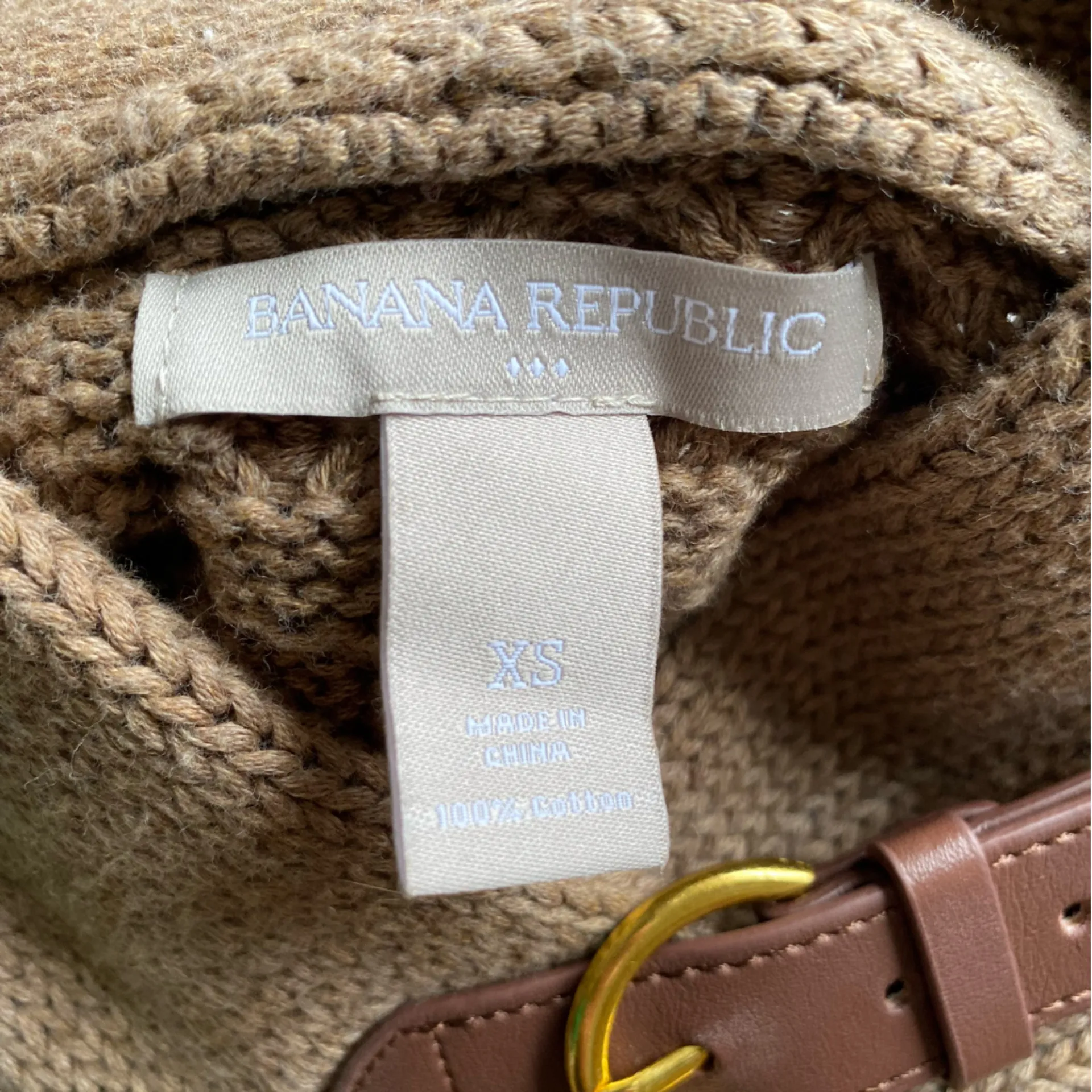 Banana Republic 100% Cotton Knit Waffle Poncho Mock Neck Gold Buckle - Image 2