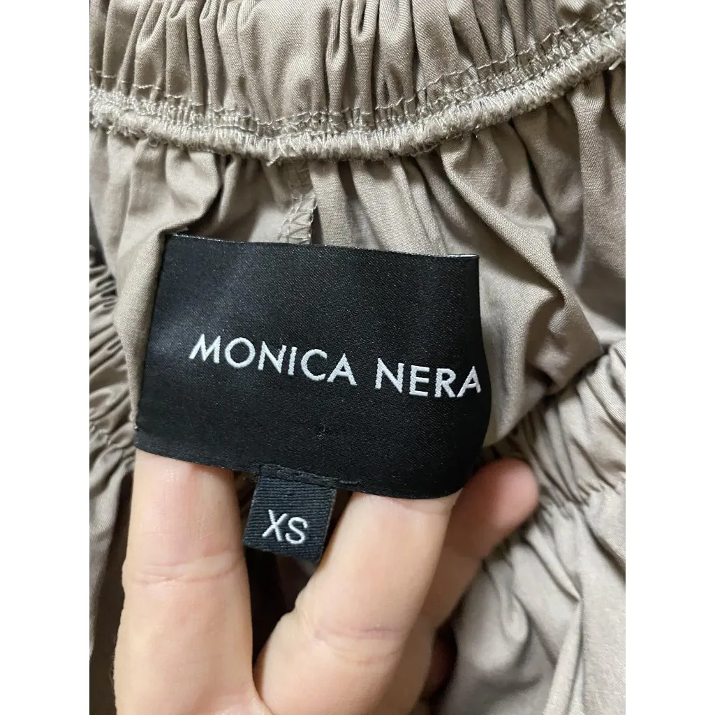 Monica Nera Dress Womens XS Beige Off Shoulder Ruffle Midi Sundress Summer Boho Gray - Image 2