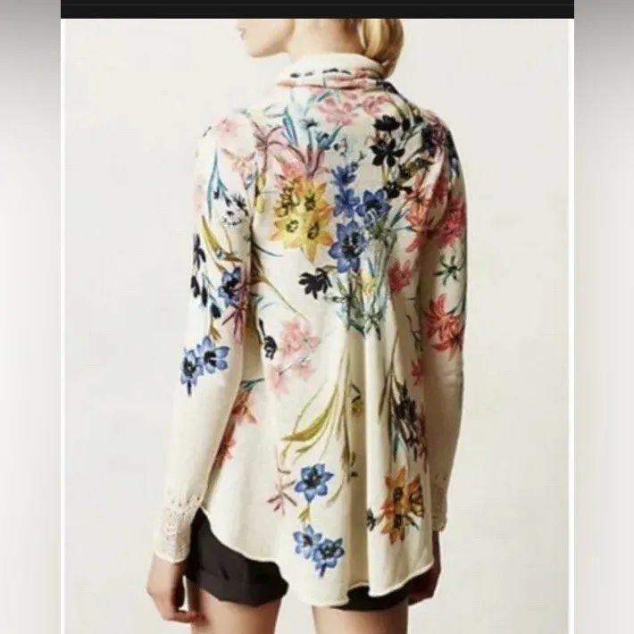 NWOT RARE Anthropologie Knitted Knotted Cardigan Fleur des Champs Linen Sz Small - Image 4