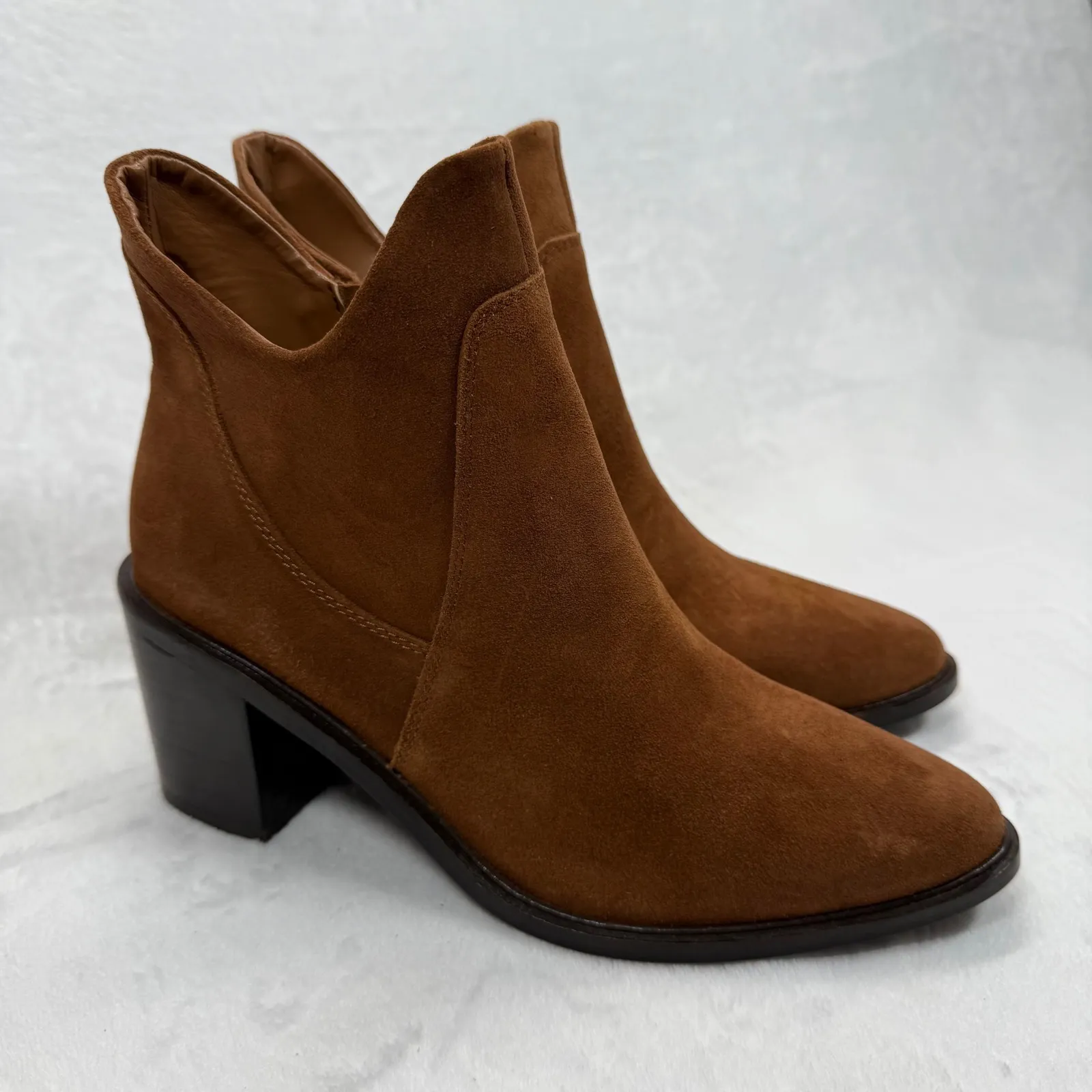 Seychelles Suede‎ Ankle Boots Heel Stacked Brown Leather Size 7 - Image 5