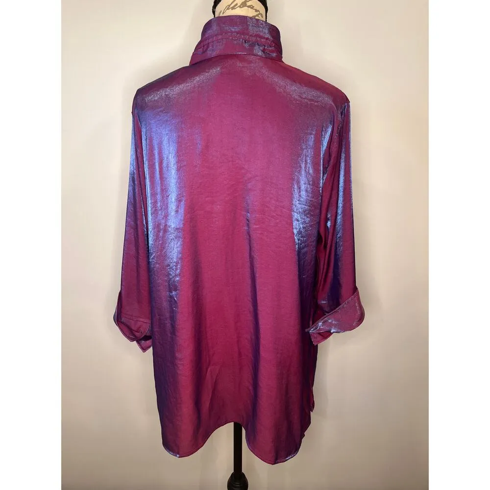 Ali Miles Iridescent button front tunic top XL Purple - Image 5