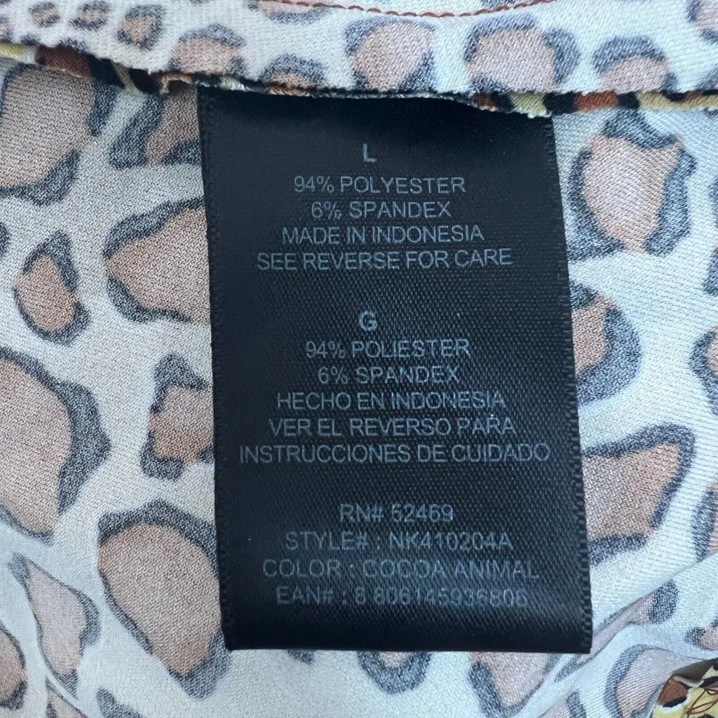 Norma‎ Kamali Top Womens Large Brown Leopard Animal Print Long Sleeve Stretch - Image 9