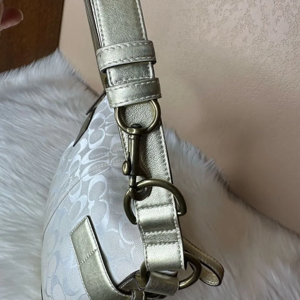 Coach Signature Hobo Shoulder Bag Cream/Off-White w/Gold Leather Trim/Accents - Image 7