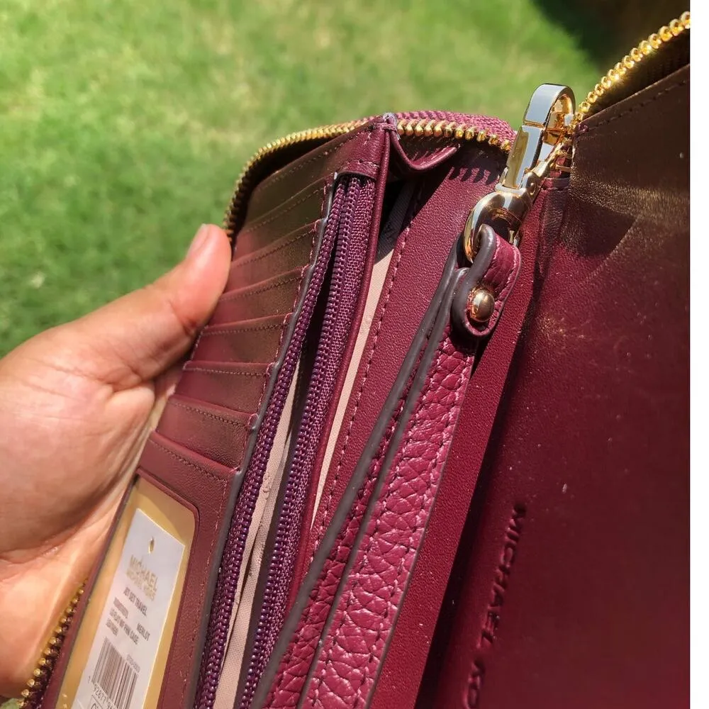 Michael Kors Large Flat Wallet/Wristlet Merlot Gold Tone Hardware - Image 6