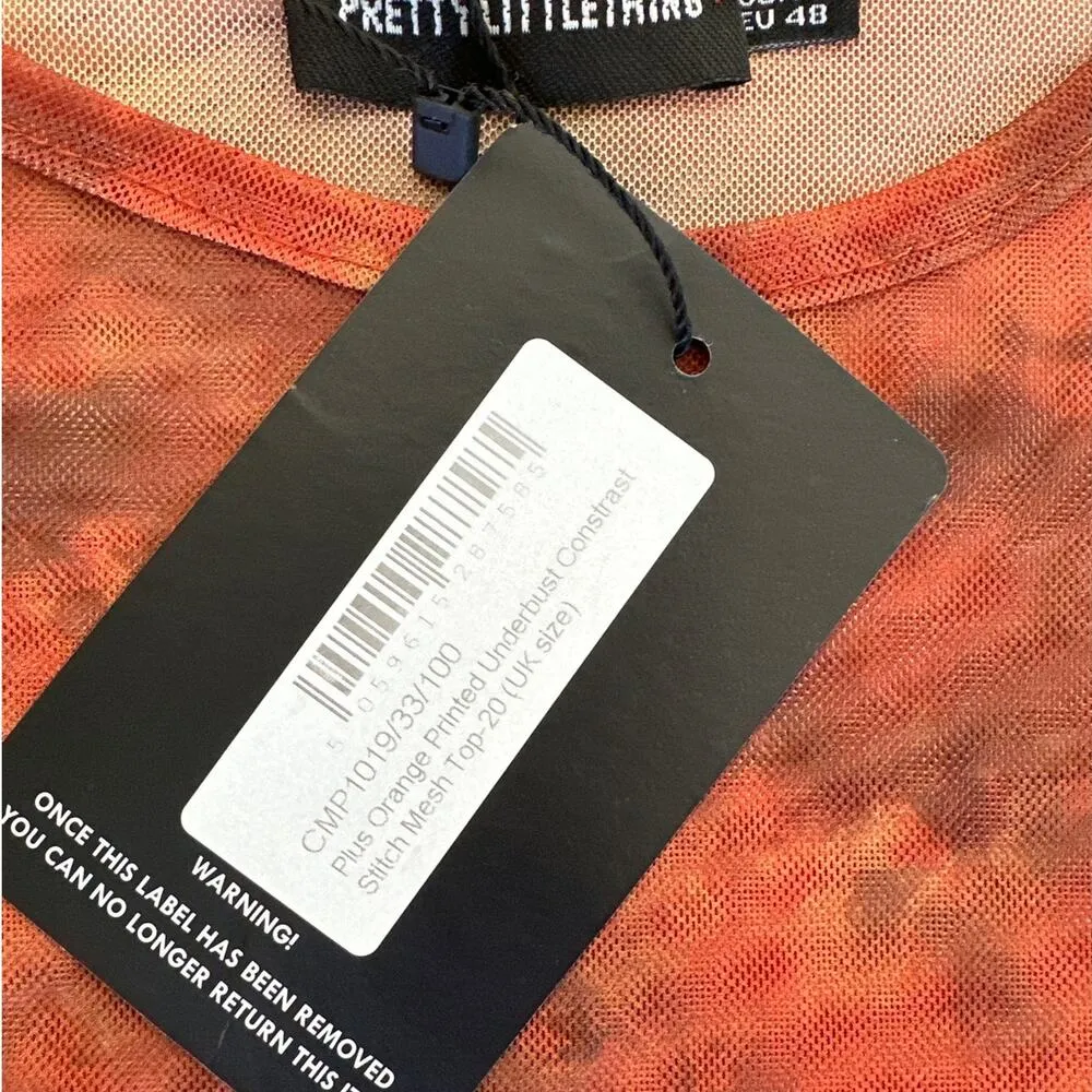 PrettyLittleThing Plus - Contrast Stitch Mesh Underbust Top in Orange - Image 2