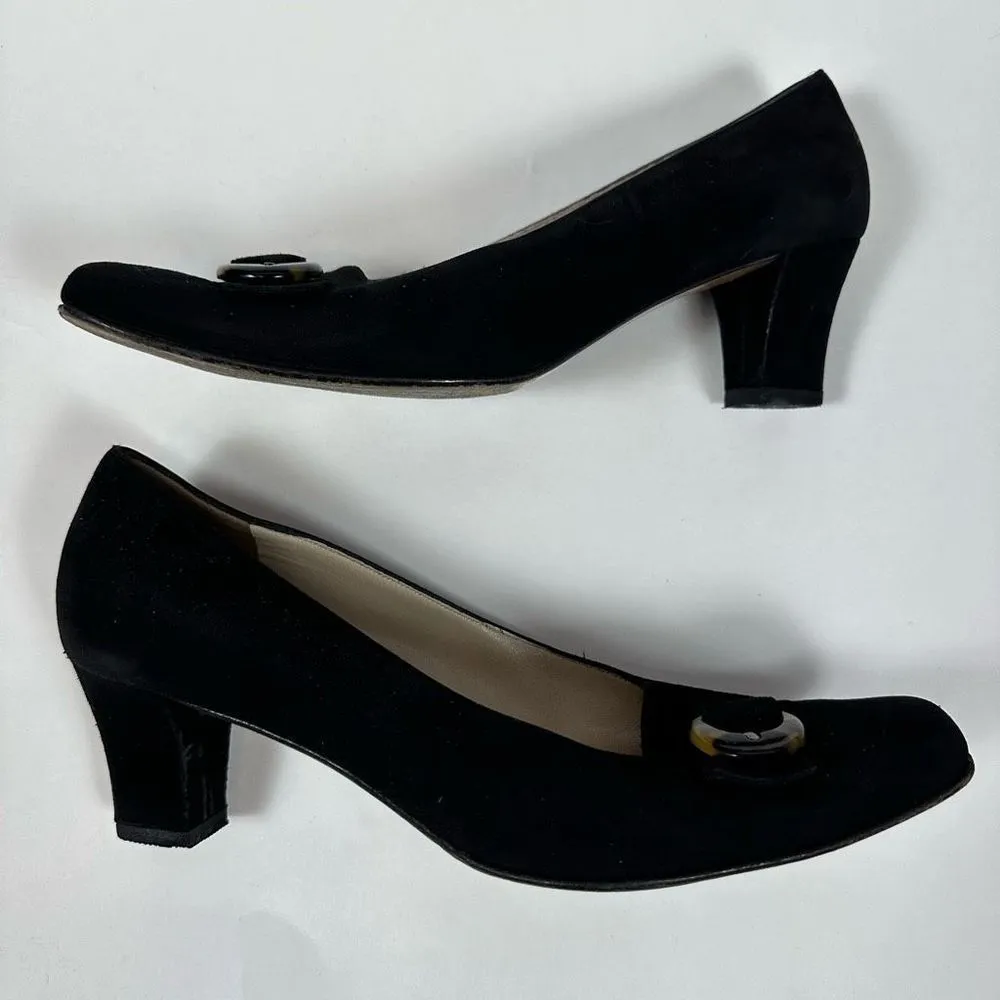 Salvatore Ferragamo 80s Pumps Heels Black Suede Tortoise Buckle Accent 7 1/2 B - Image 8