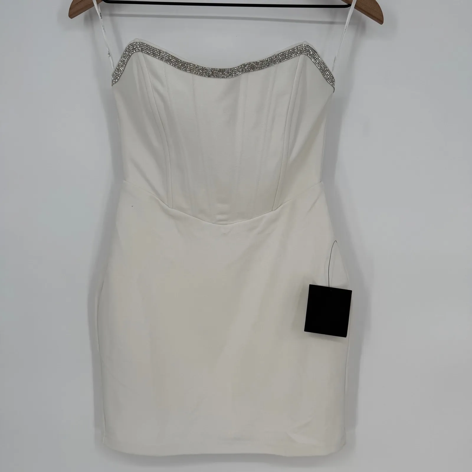 Lulus Sparkly Finesse White Rhinestone Strapless Bustier Mini Dress Size S - Image 3