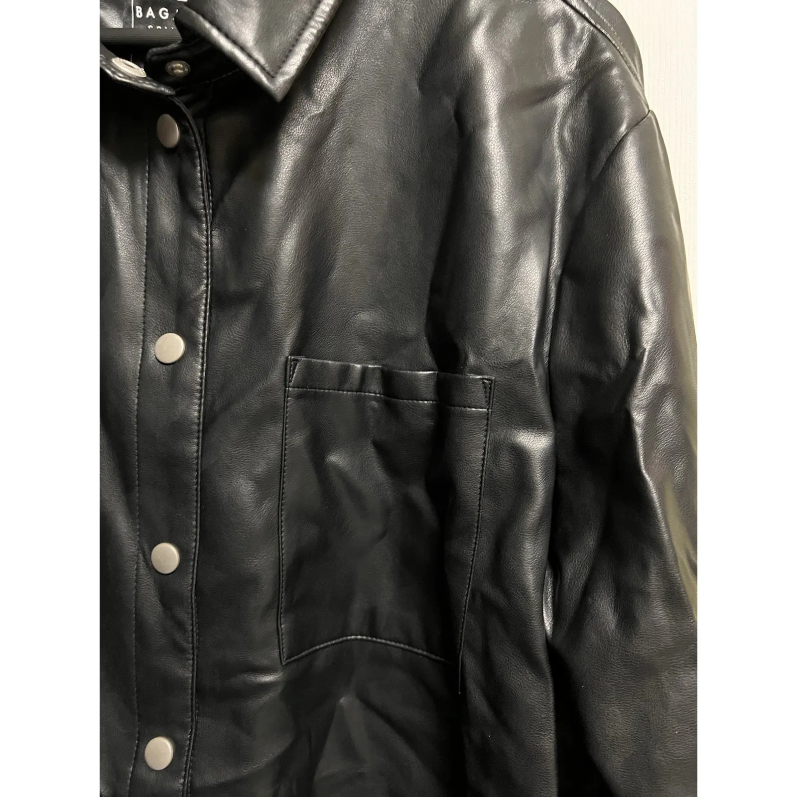 035-010 Bagatelle Collection Womens XL Black Faux Leather‎ Shacket Shirt Jacket - Image 3