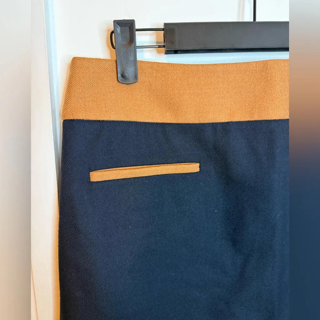 Nwt Loft Navy Blue and Camel Colorblock Preppy A-Line Skirt - Image 6