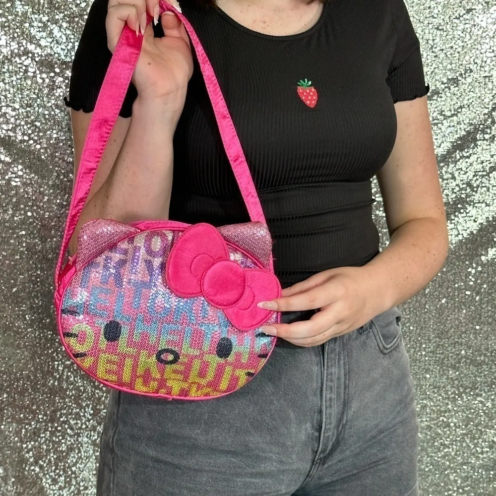 Sanrio Hello Kitty  2012 Pink Sequin Satin Face Bag Purse - Image 6