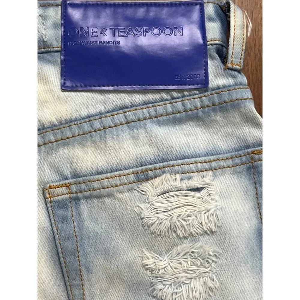 One Teaspoon Bandit High Waist Denim Short in Blue Tornado 25 New Womens Jeans - Image 8