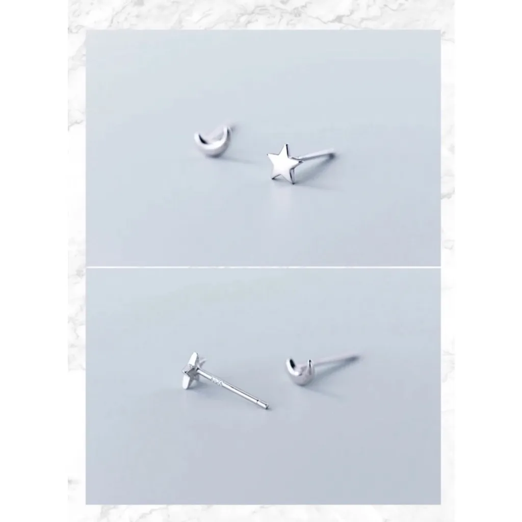 NEW Unisex White Gold Plated S925 Moon and Star Stud Earrings, 0.5cm‎ - Image 10