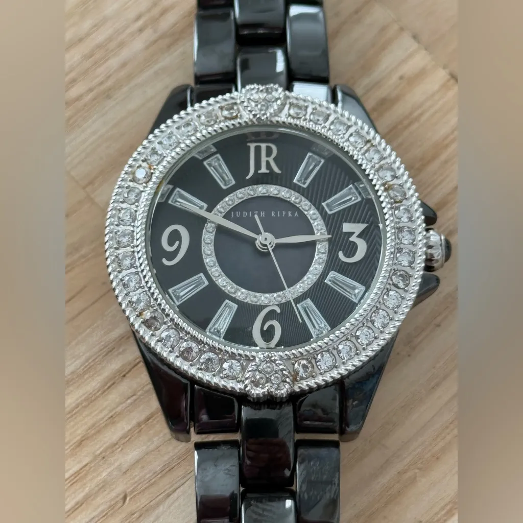 Judith Ripka Ceramic Bracelet Ladies Watch Pearl Dial Crystal Embellishments - Image 3