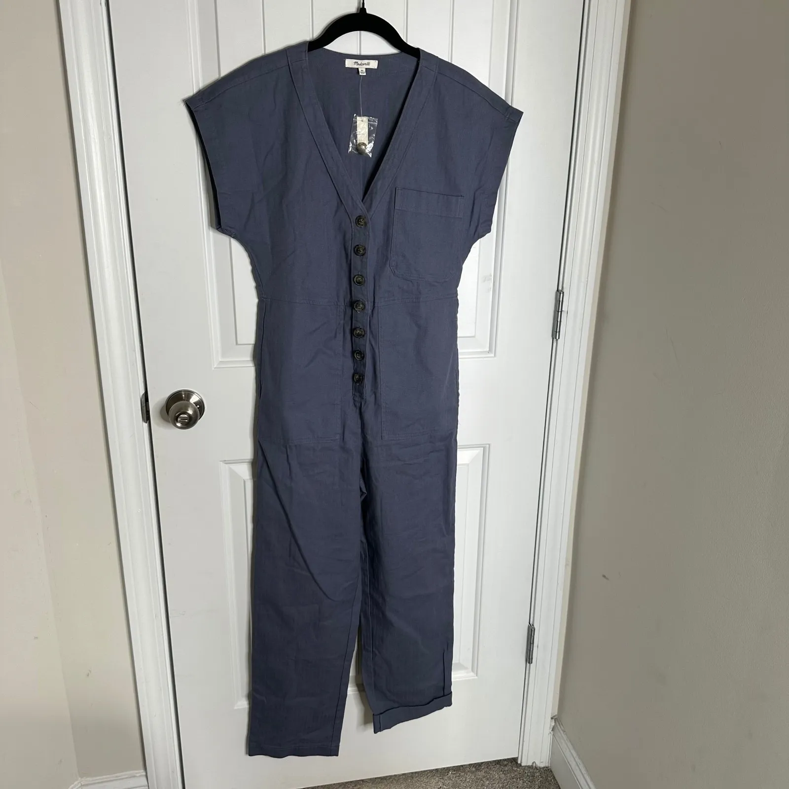 Madewell blue cap sleeves straight utility‎ coveralls jumpsuit workwear XS fall - Image 3