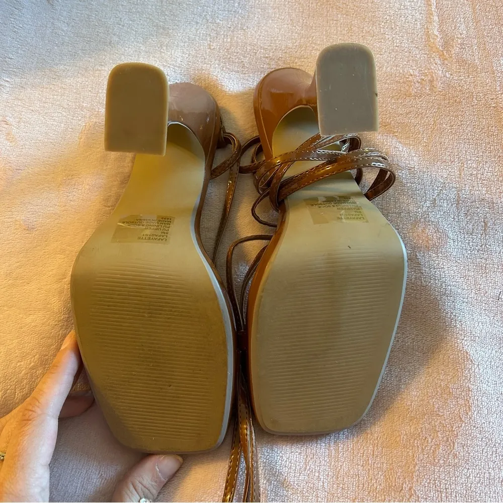 Steve Madden Lafayette Cognac lace up squared strappy heeled sandals size 8 - Image 5