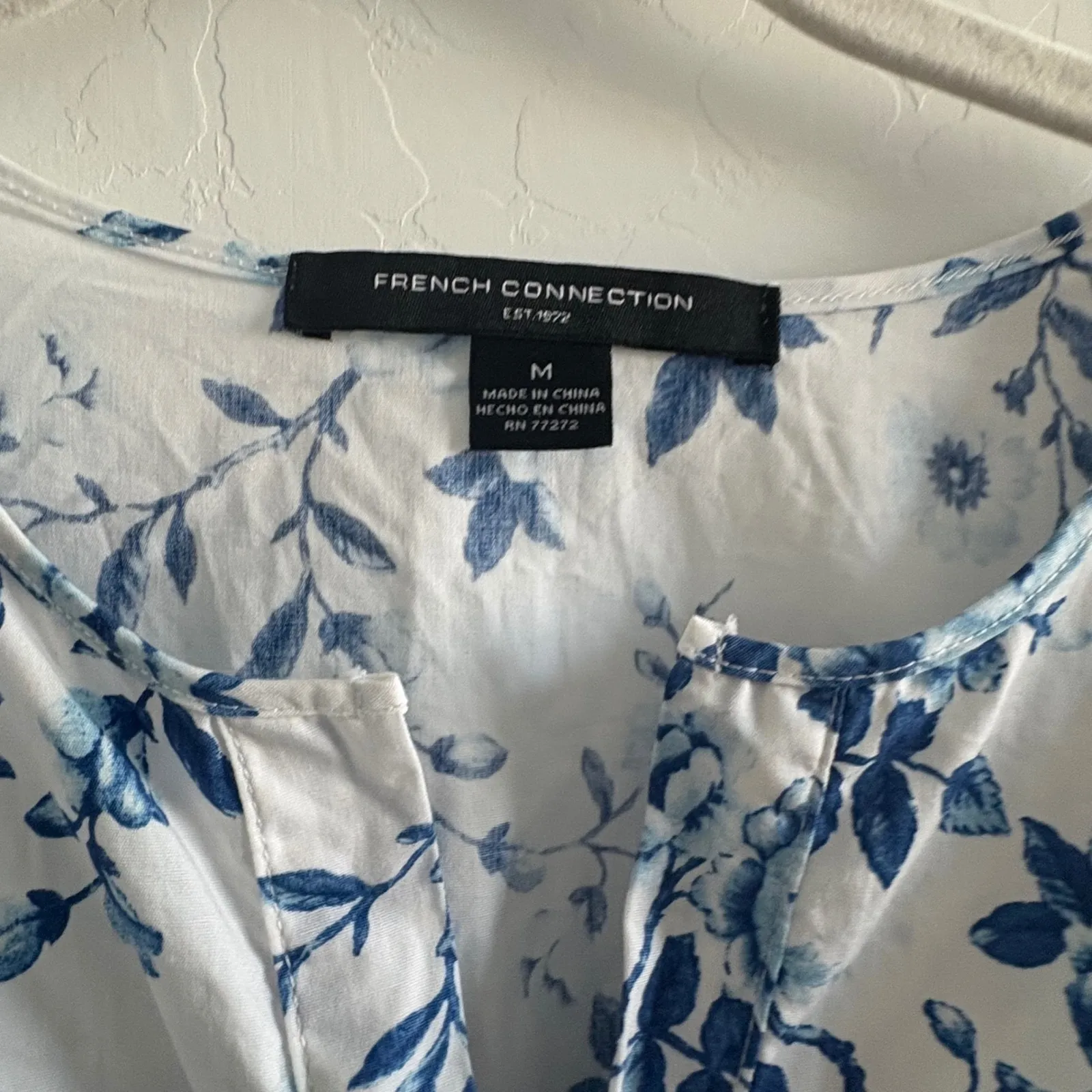 French Connection Floral Print Midi Dress Blue White Cottagecore Casual - Image 3