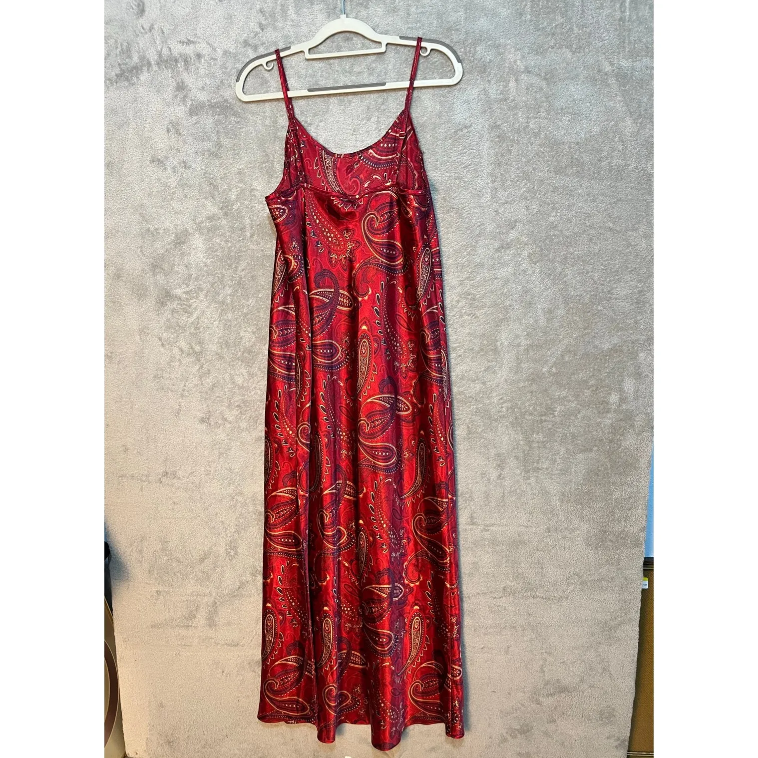 VTG Valerie Stevens Slip Dress Large Red Paisley Club Valentines Flaw - Image 4