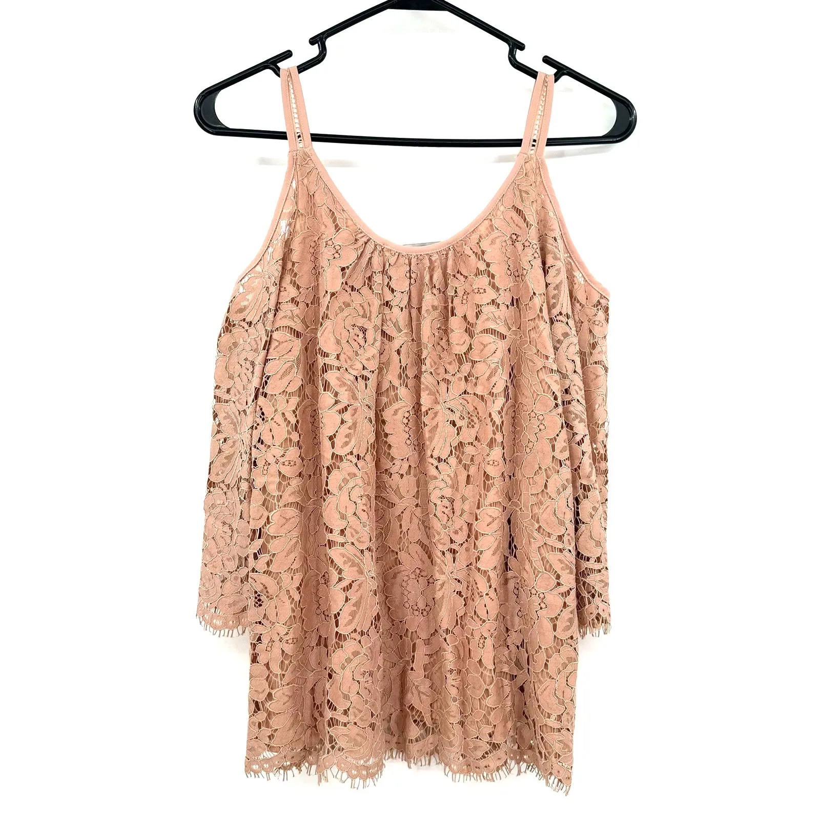 White House Black Market Blouse Size XS Blush Beige Lacey Cold‎ Shoulder Formal - Image 2