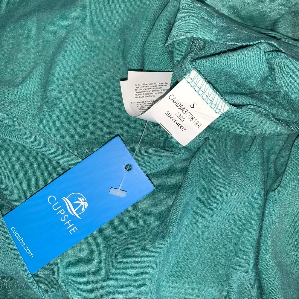 CUPSHE Women Summer Dresses Drawstring Button Front Short Sleeve V Neck Mini Sm - Image 5