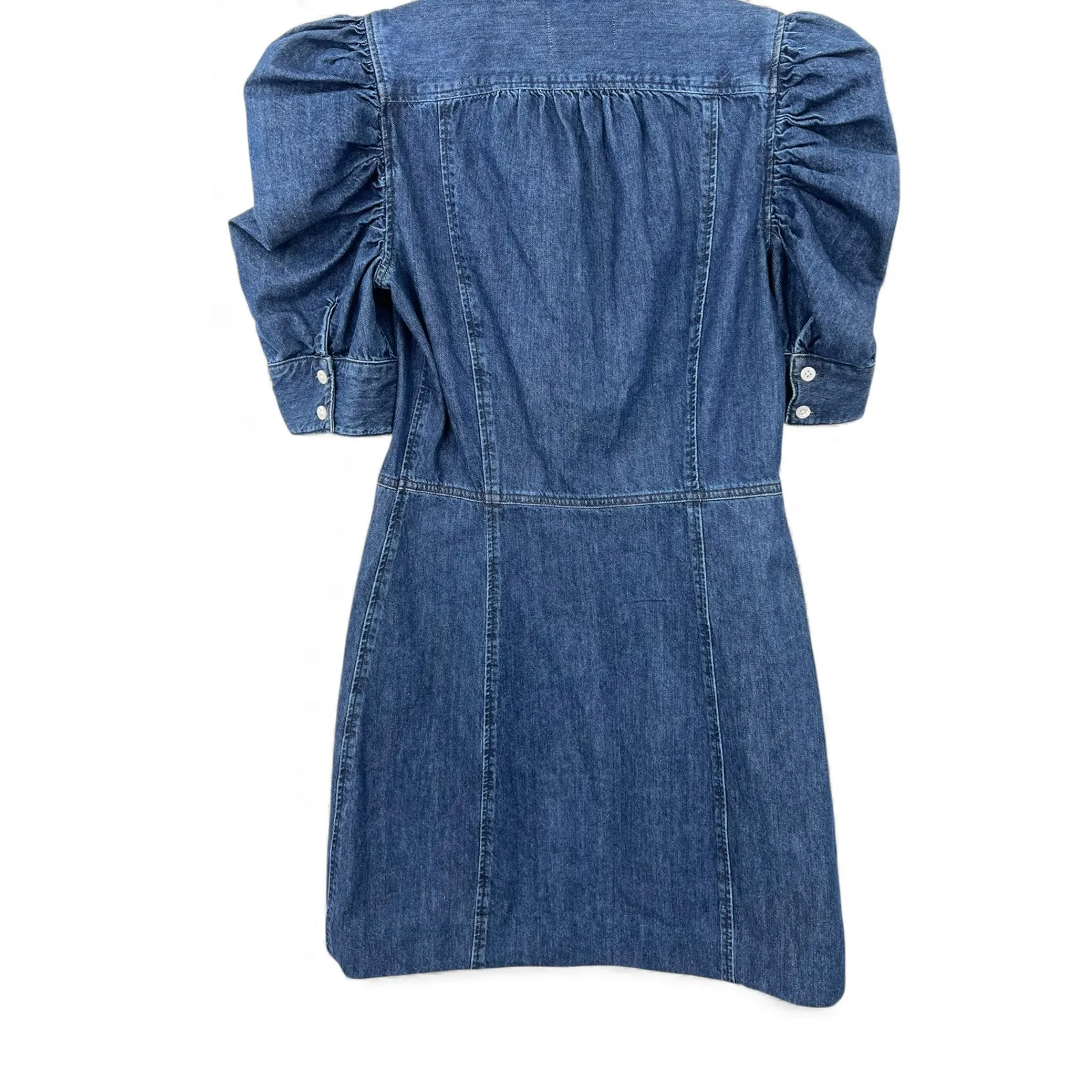 FRAME | XS |  Women's Gillian Dress Denim Jean Dark Mini Puff Shoulder Shirt - Image 4