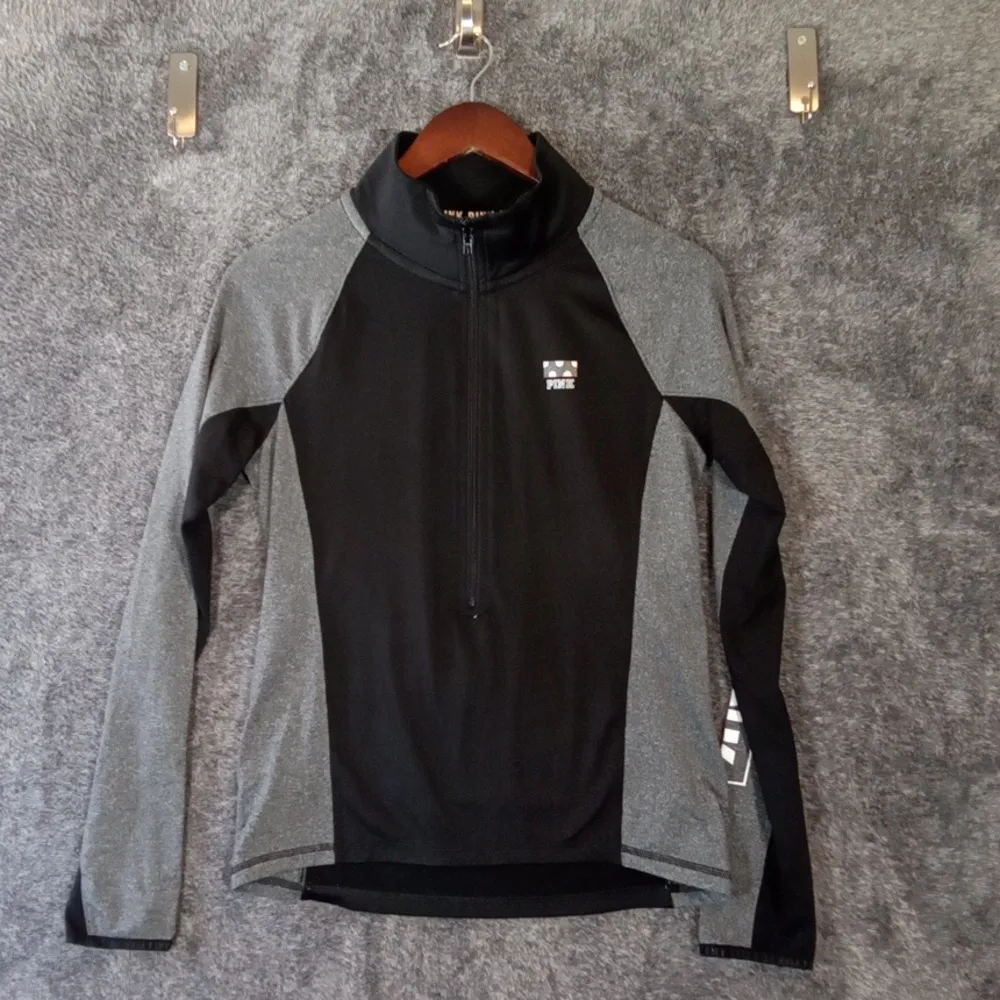 PINK Victoria's Secret Black Zip-Up Hoodie Long Sleeve Gym Workout Size Small - Image 2