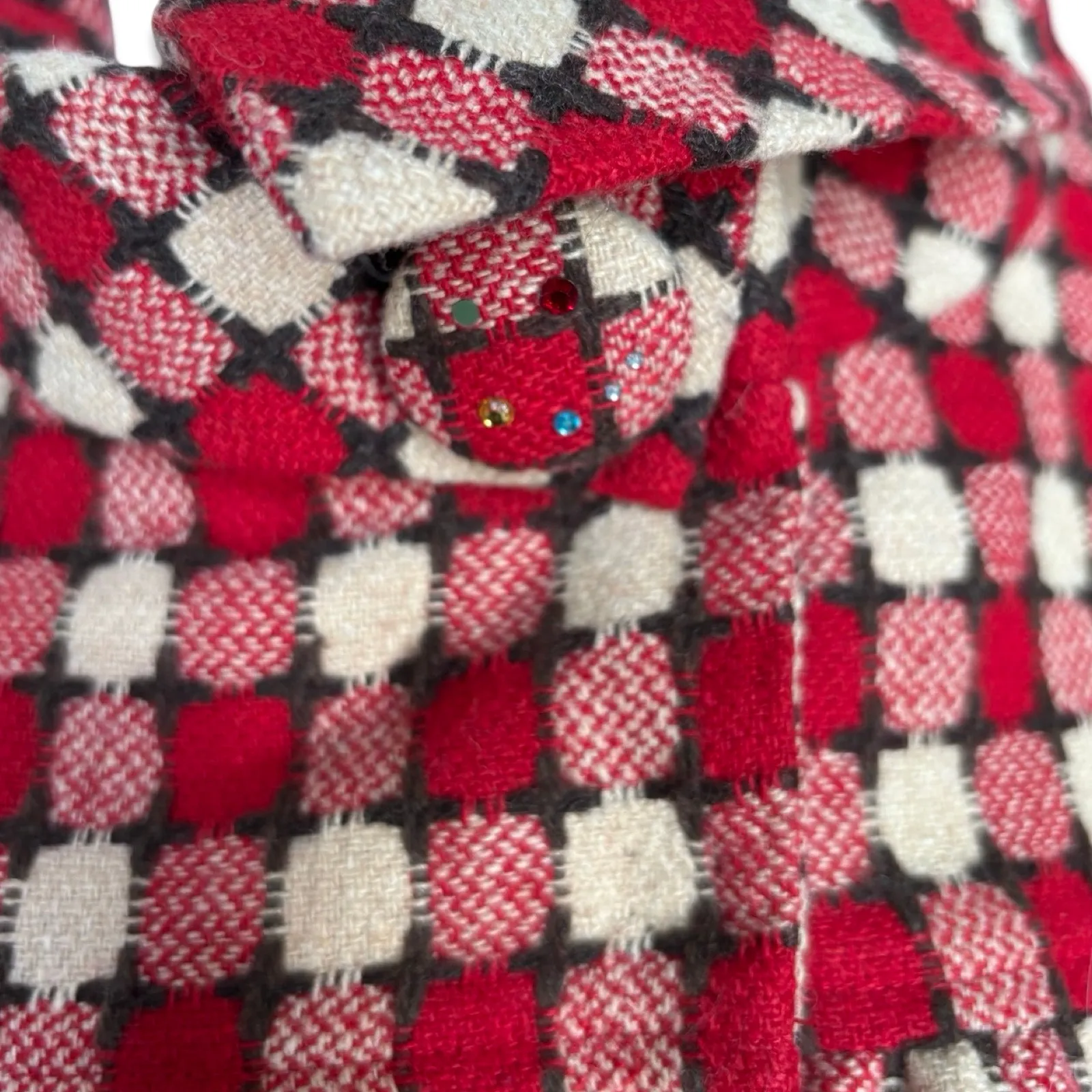 Hazel Anthropologie Red Cream Check Wool Retro Swing Car Coat Small Whimsical - Image 4