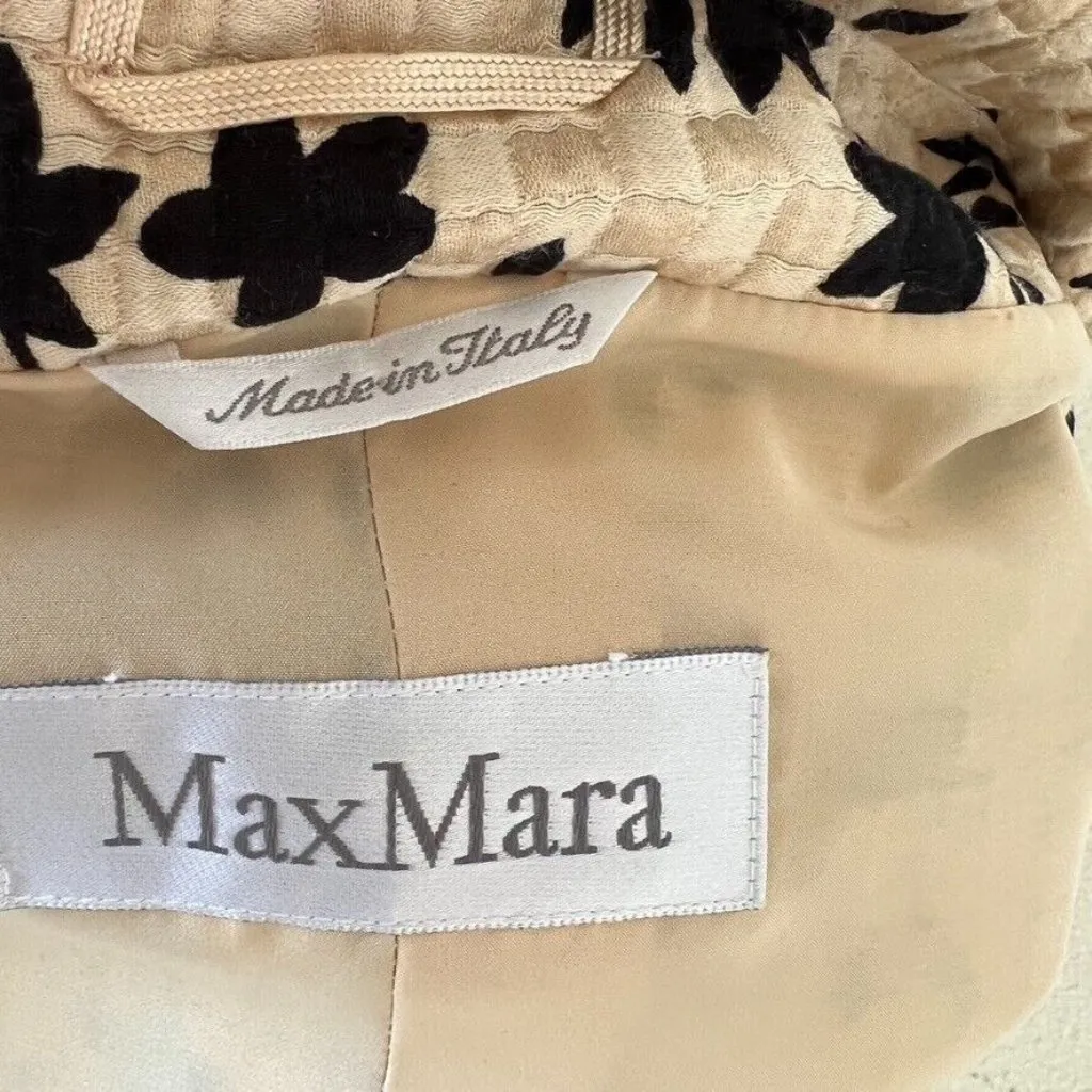 MaxMara Silk Blend Jacket Blazer Made‎ in Italy Women’s Size 8 Quilted Tan Black - Image 8