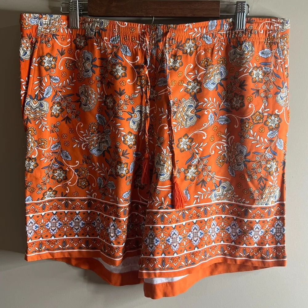 J Jill orange paisley print boho shorts size large - Image 11