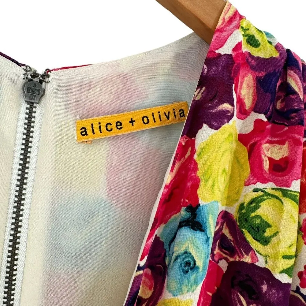 Alice + Olivia Multicolor Rose Print Silk Crepe Romper Size - Image 6
