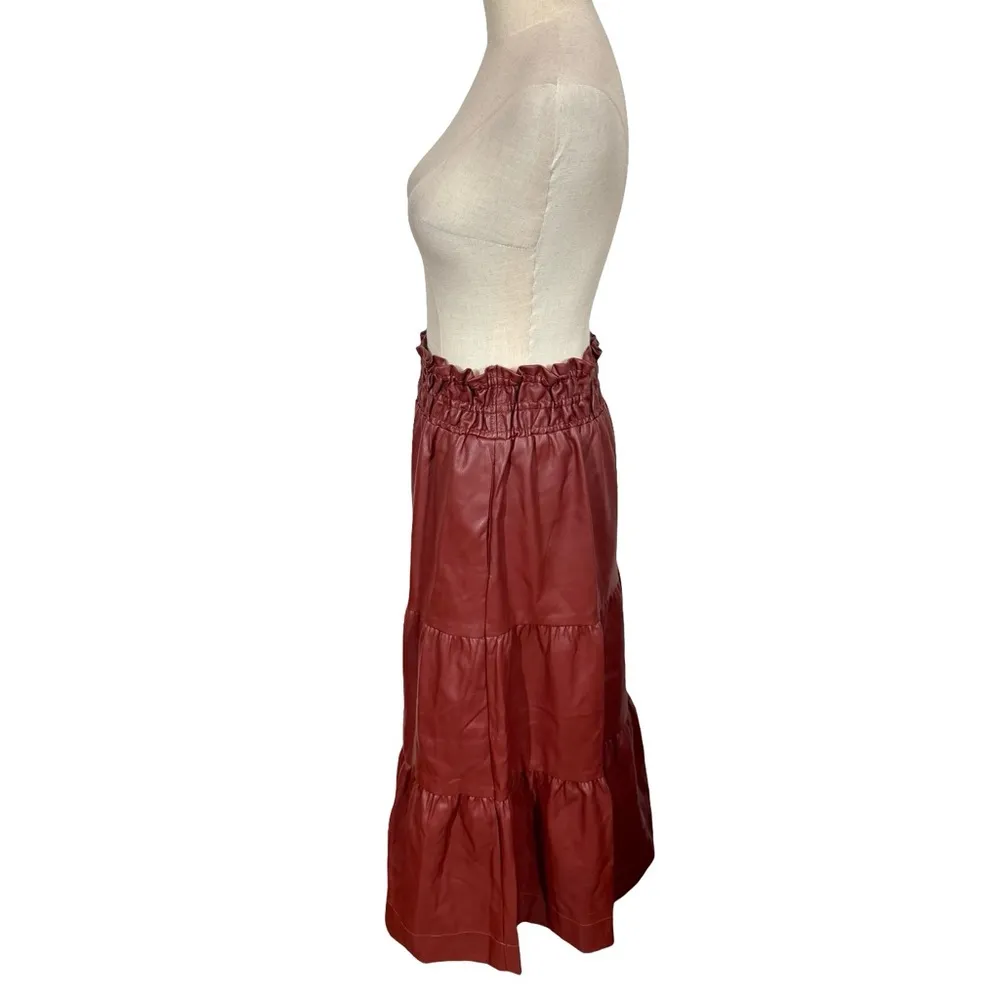 Anthropologie The Somerset Tiered Maxi Skirt: Faux Leather Edition Wine Bordeaux - Image 6