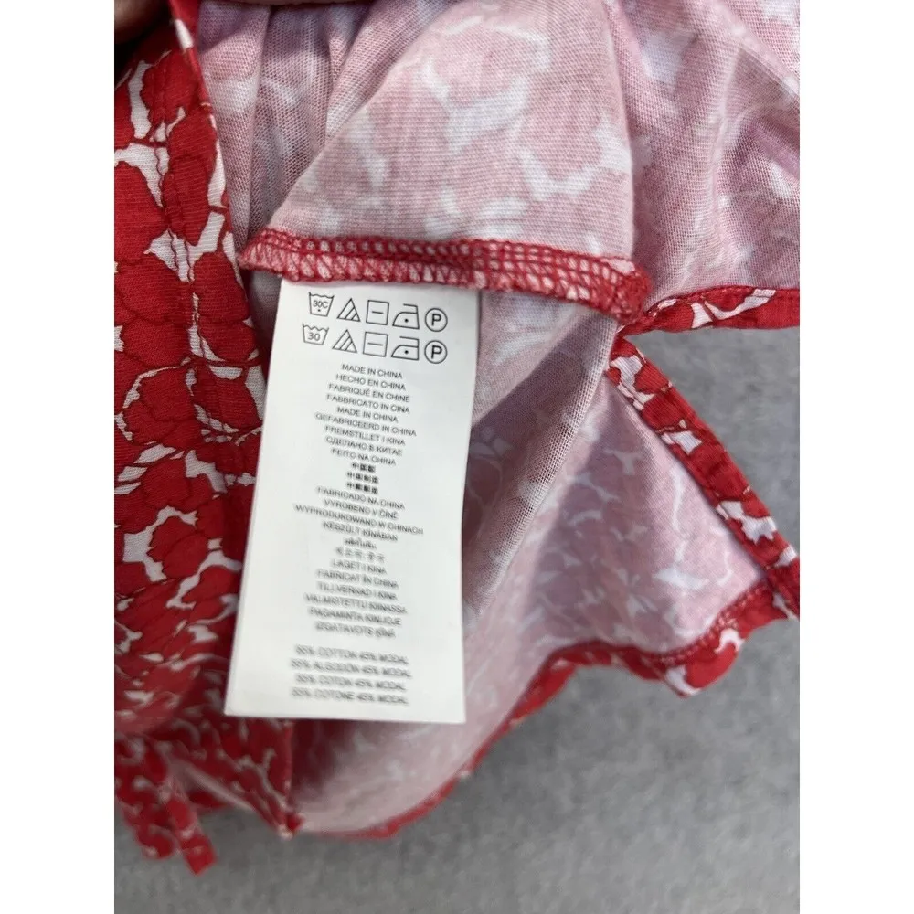 MK Michael Kors Women's Blouse Short Ruched Sleeve Size Small Red Cotton blend - Image 5