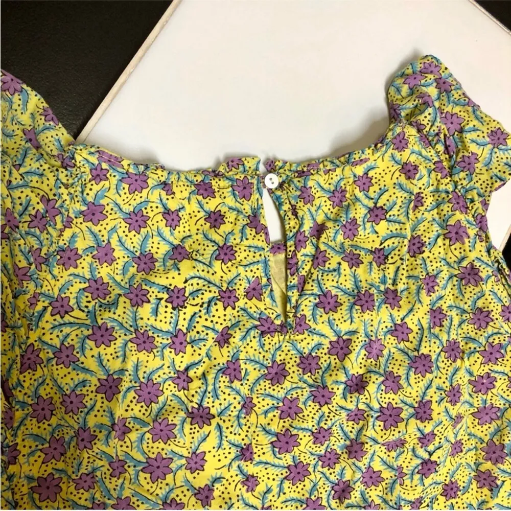 Banjanan Bulbul’s Sister Ruffle Mini Dress Yellow Floral Print Flutter Sleeve M - Image 9