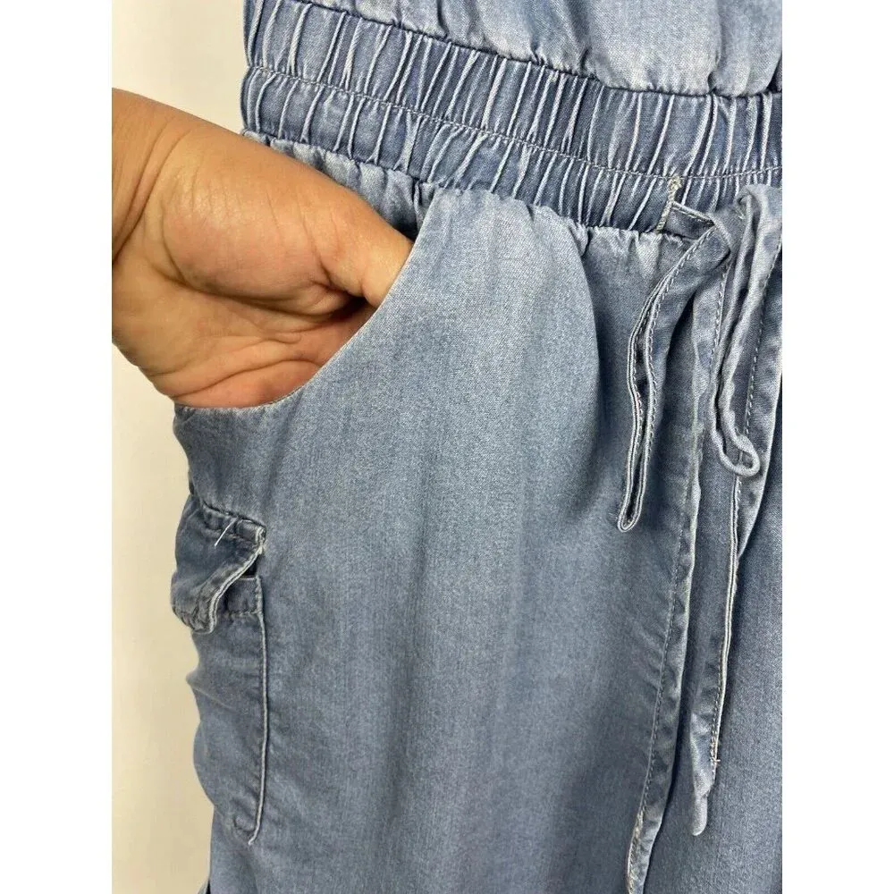 Le Lis Blue Chambray 100% Tencel Strapless Cargo Romper Size S‎ - Image 5