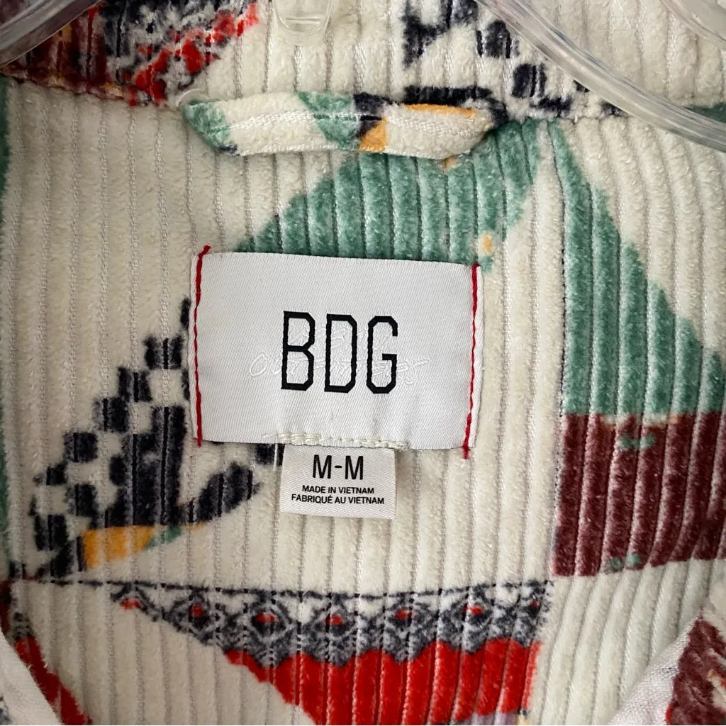 BDG Serena Patchwork Print Corduroy Shacket Jacket size medium Cream Red Green - Image 12