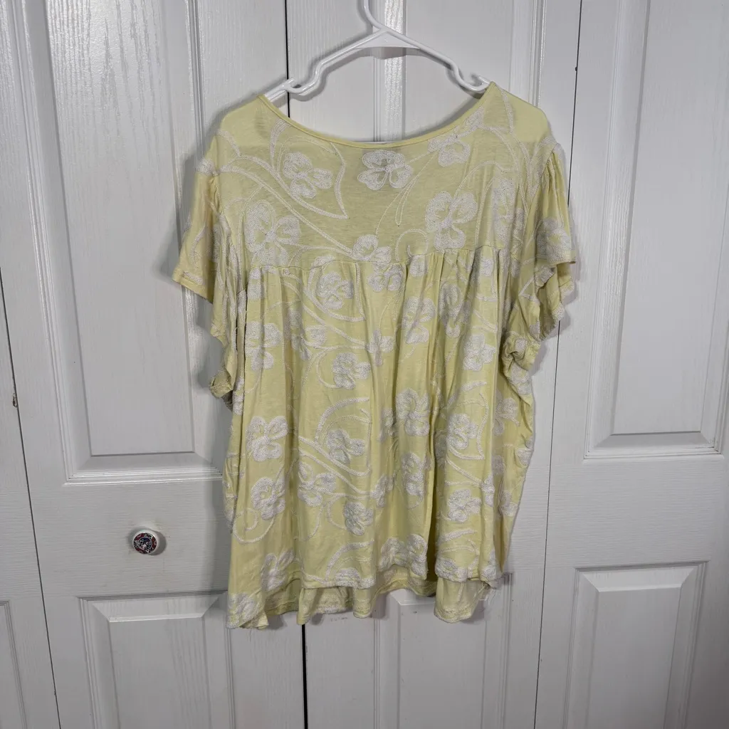 Liv Los Angeles yellow white crochet embroidered short sleeve blouse size 3XL - Image 6