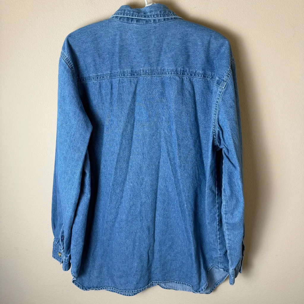 Vintage Bobbie Brooks Ugly Christmas Denim Shirt 14W/16W Embroidered Bells Top Blue - Image 3