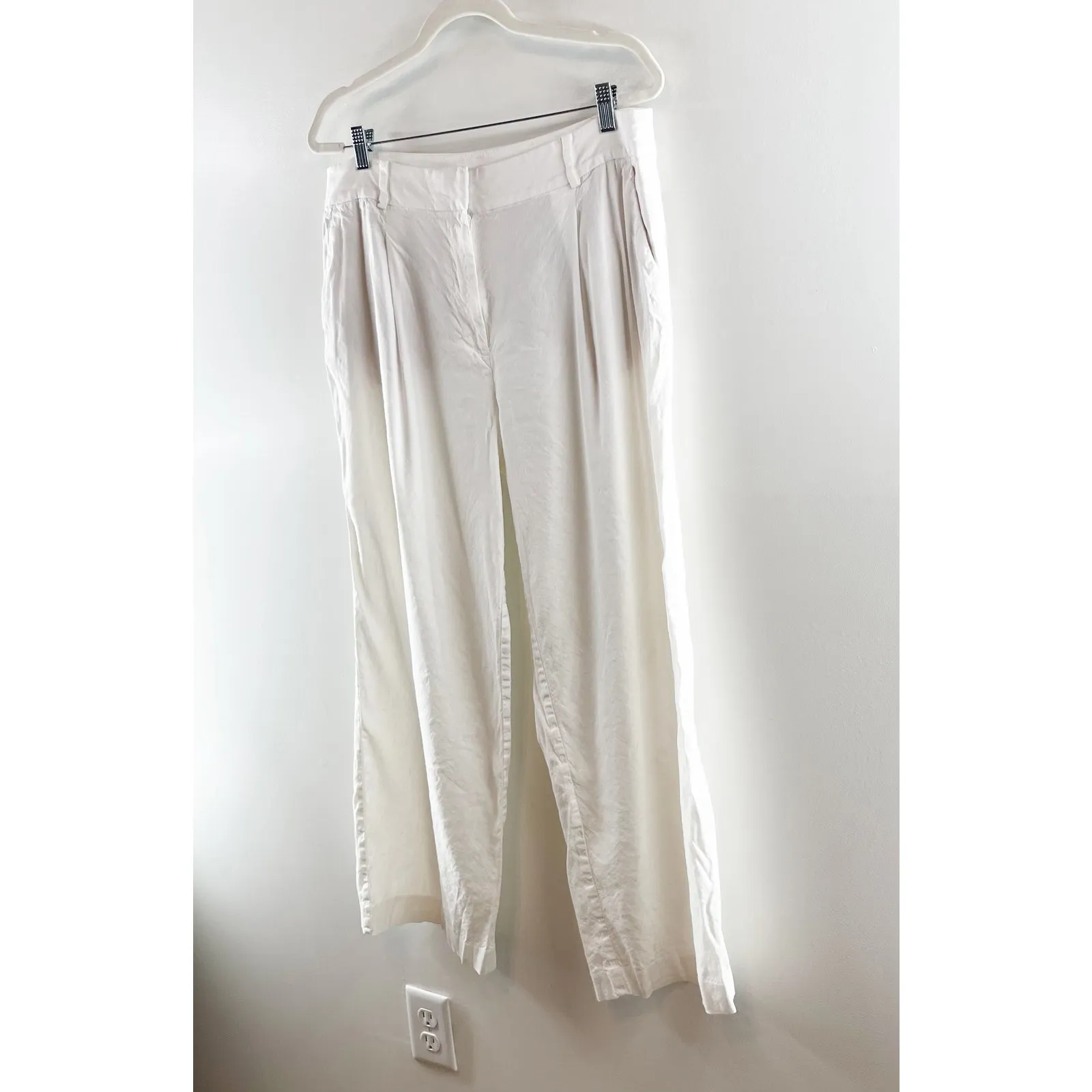 LOFT The High Rise Linen Peyton Trouser Wide Leg Pants White 12 - Image 8