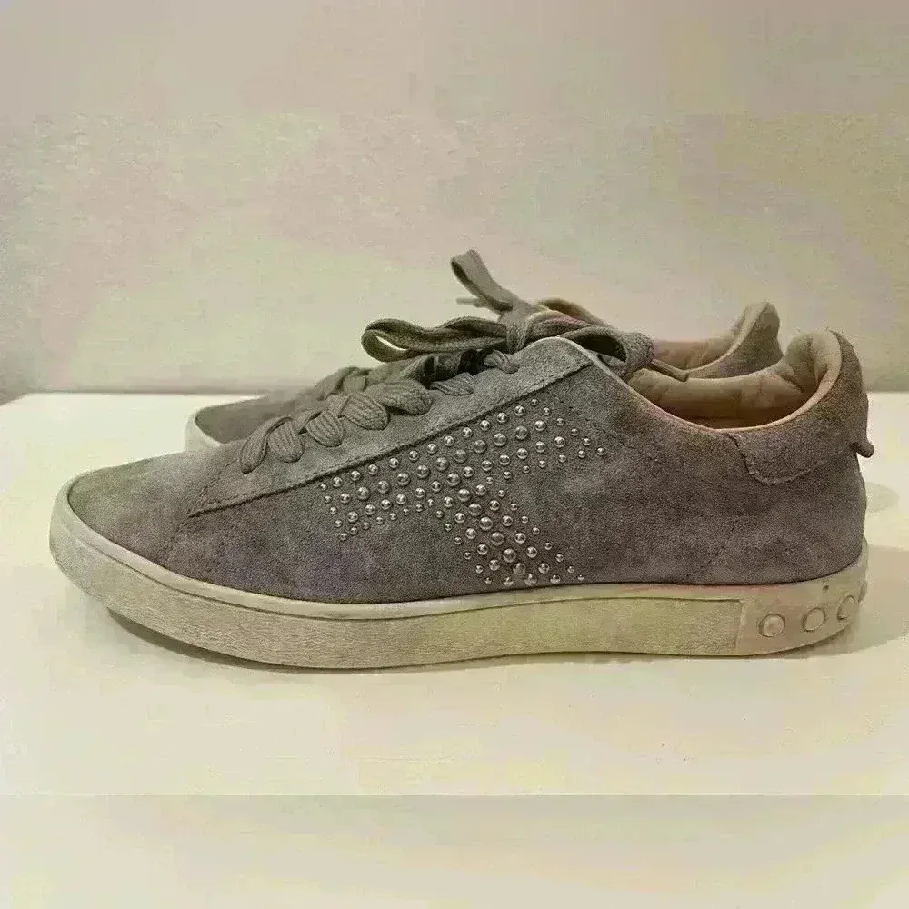 Tod's Trainers Sneakers Womens Beige Suede Studded‎ Low Top Lace Up Size 7.5 - Image 2