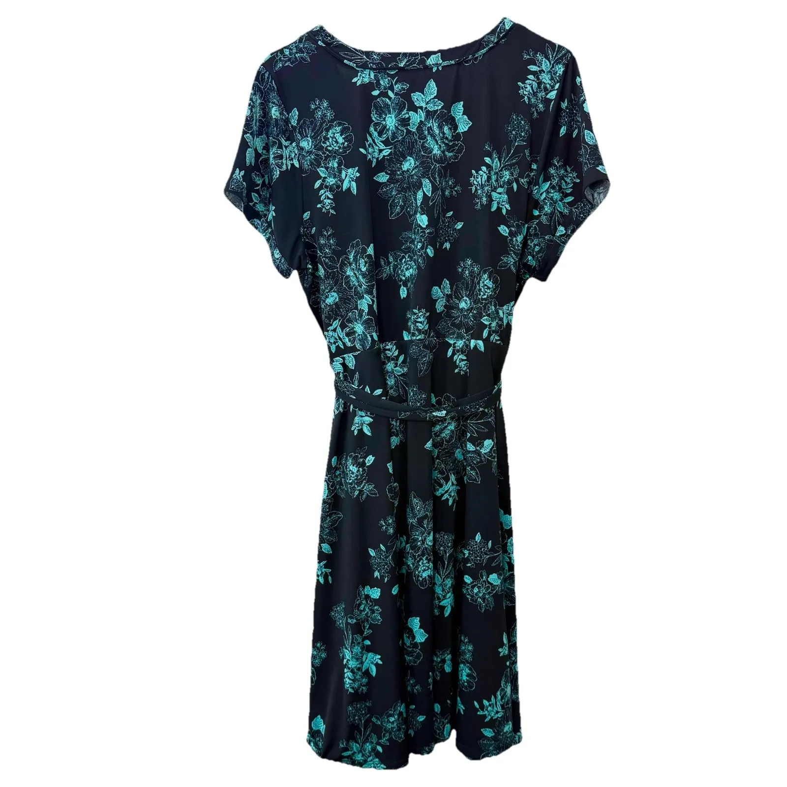 Torrid Black Aqua Floral Jersey Knit Faux Wrap Surplice‎ Dress Size 2X - Image 6